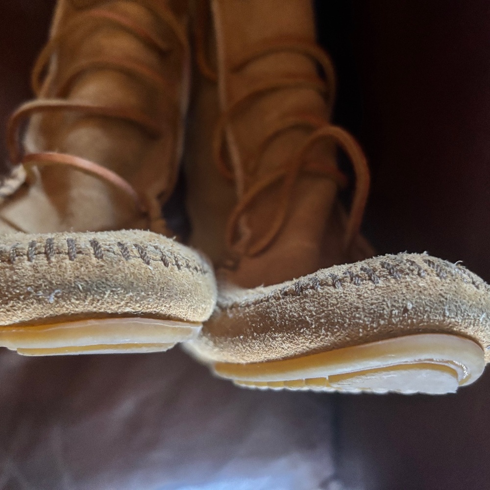Tall Tan Leather Minnetonka Moccasin Boots - Picture 5 of 13
